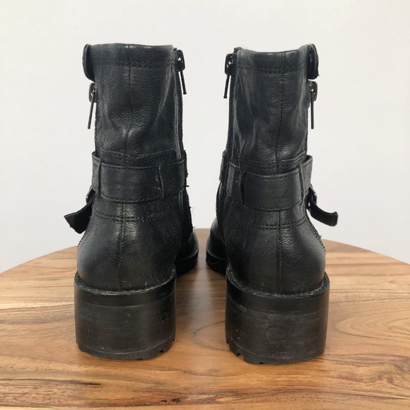 Lord & Taylor Walcott Leather Moto Biker Riding Punk Preppy Heeled Boot Booties - Picture 6 of 7